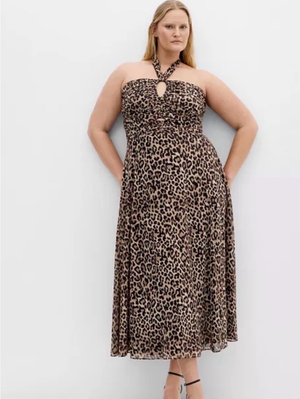 City chic Everlee Leopard Print Strapless Halter Midi Dress - Brown M 18W